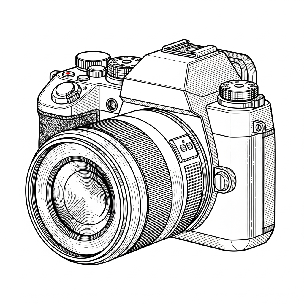 Old-fashioned line drawing of camera