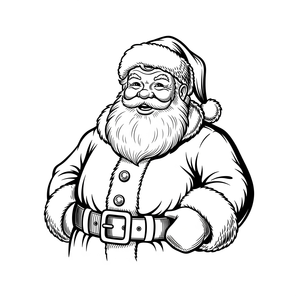 Old-fashioned line drawing of Santa